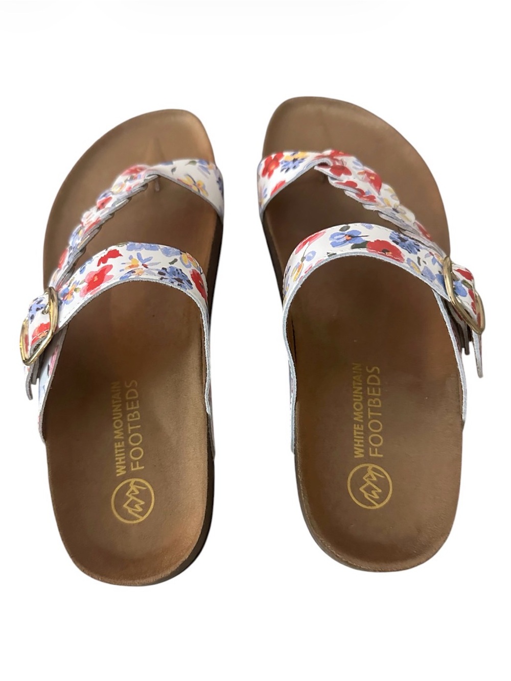 White Mountain Happier Floral Leather Footbed Sandals Size 9 Comfort Slides NEW - Picture 3 of 15